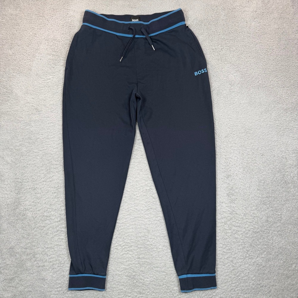 Hugo Boss Mens Navy Blue Contrast Trim Tapered Joggers Size Medium
